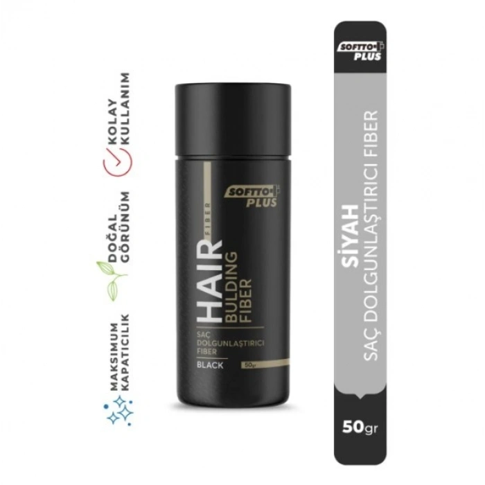 Softto Plus Saç Dolgunlaştırıcı Anında Dolgunluk Sağlayan Siyah Renk Fiber 50 gr