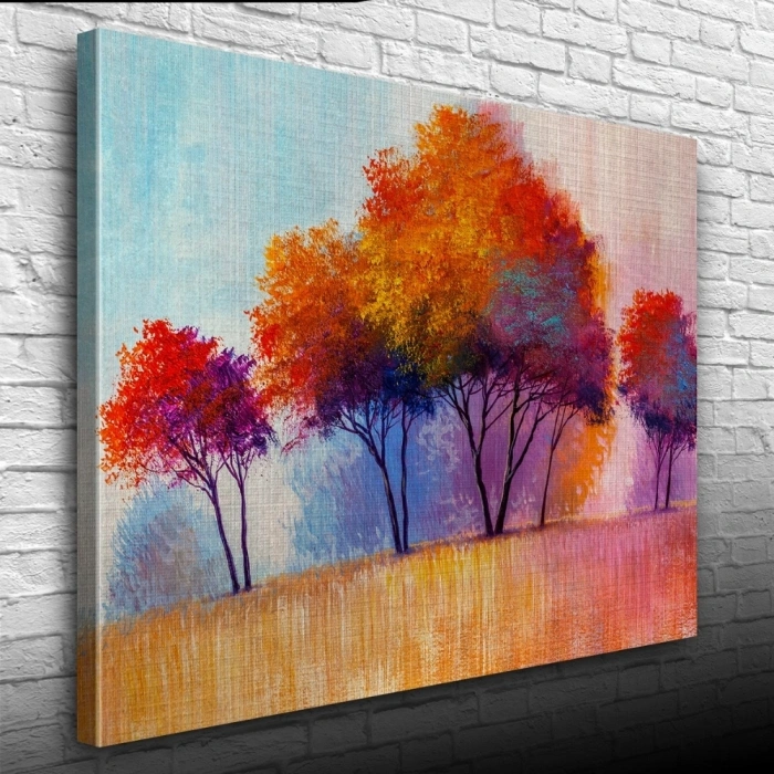Sonbaharda Kızıla Çalan Ağaçlar Yağlıboya Kanvas Tablo 50 x 70