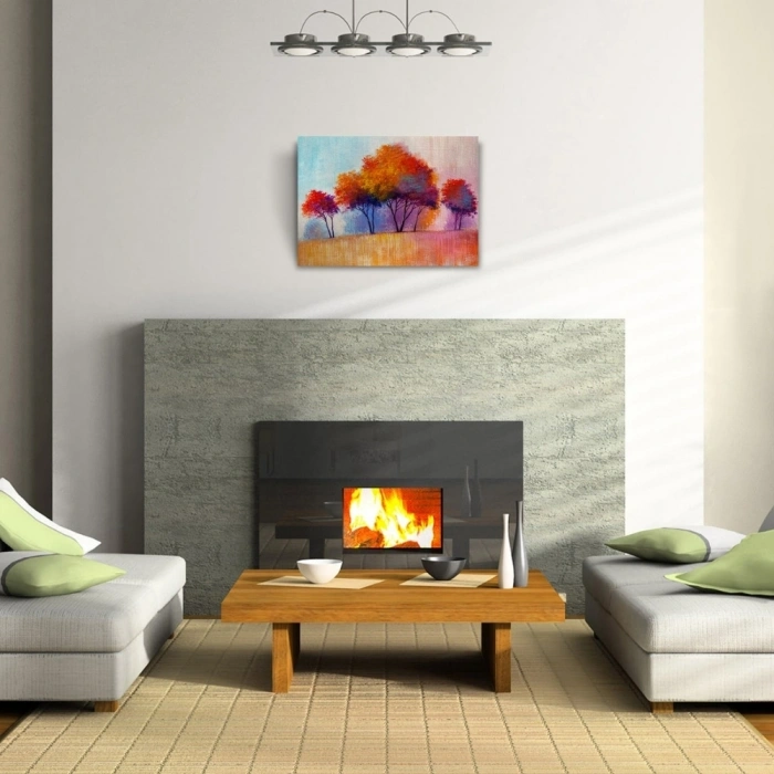 Sonbaharda Kızıla Çalan Ağaçlar Yağlıboya Kanvas Tablo 50 x 70