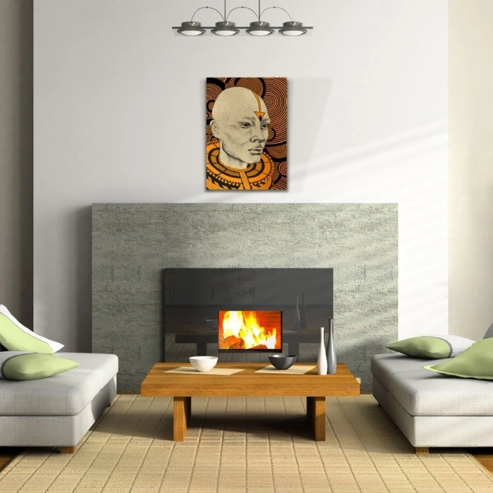 Soyut Erkek Portre Gri ve Turuncu Tonlarda Kanvas Tablo 50 x 70