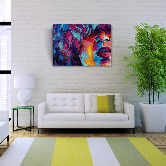 Soyut,  Renkli , Yağlıboya Dokulu Kanvas Tablo 50 x 70