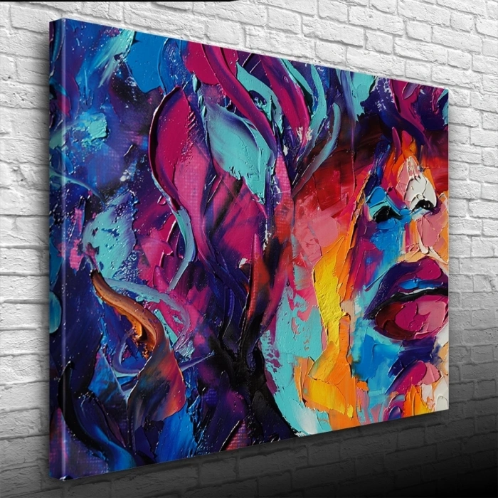 Soyut,  Renkli , Yağlıboya Dokulu Kanvas Tablo 50 x 70