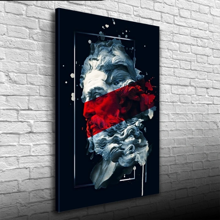 Soyut Siyah, Kırmızı ve Gri Tonlarda Heykel Figürü Kanvas Tablo 50 x 70