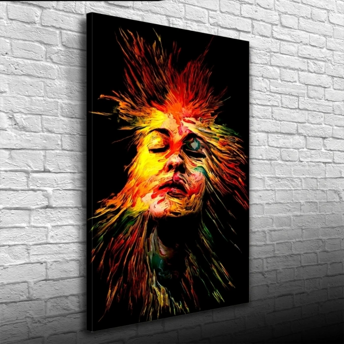 Soyut  , Siyah Zemin üzerine Renk Paleti ile Kadın Silueti Kanvas Tablo 50 x 70