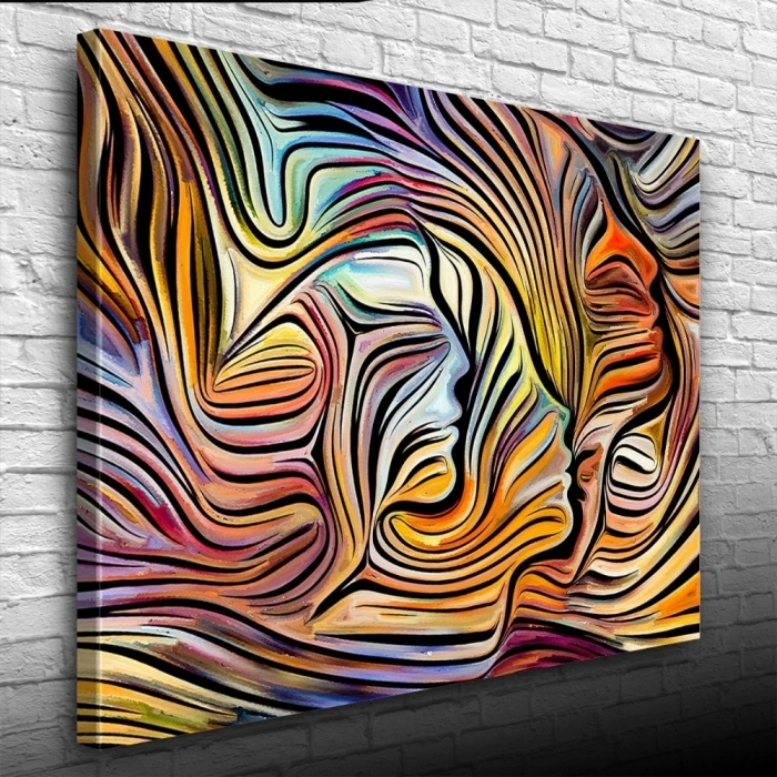 Soyut , Turuncu ve Mavi Tonlar Face Kanvas Tablo 50 x 70