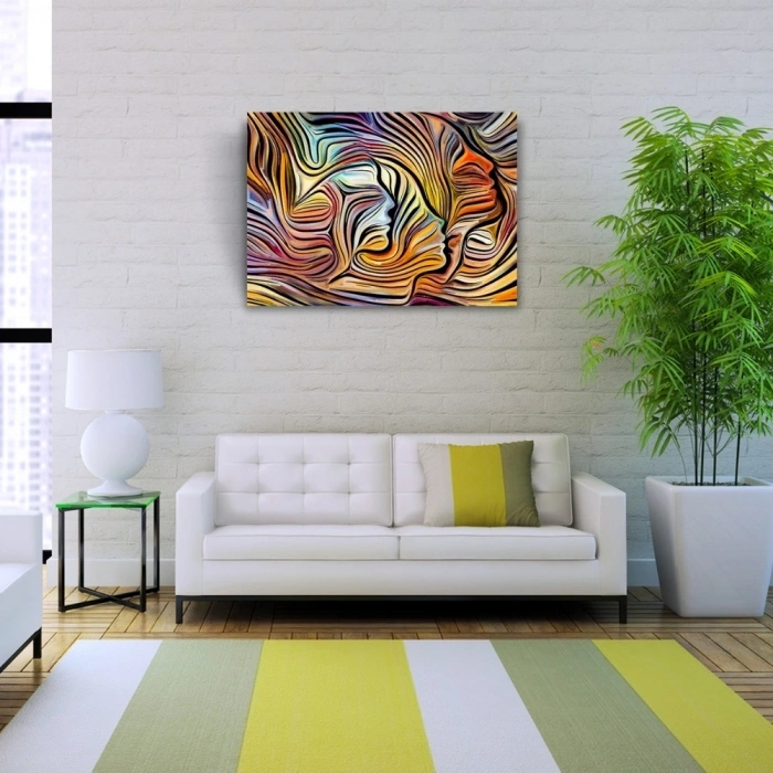 Soyut , Turuncu ve Mavi Tonlar Face Kanvas Tablo 50 x 70