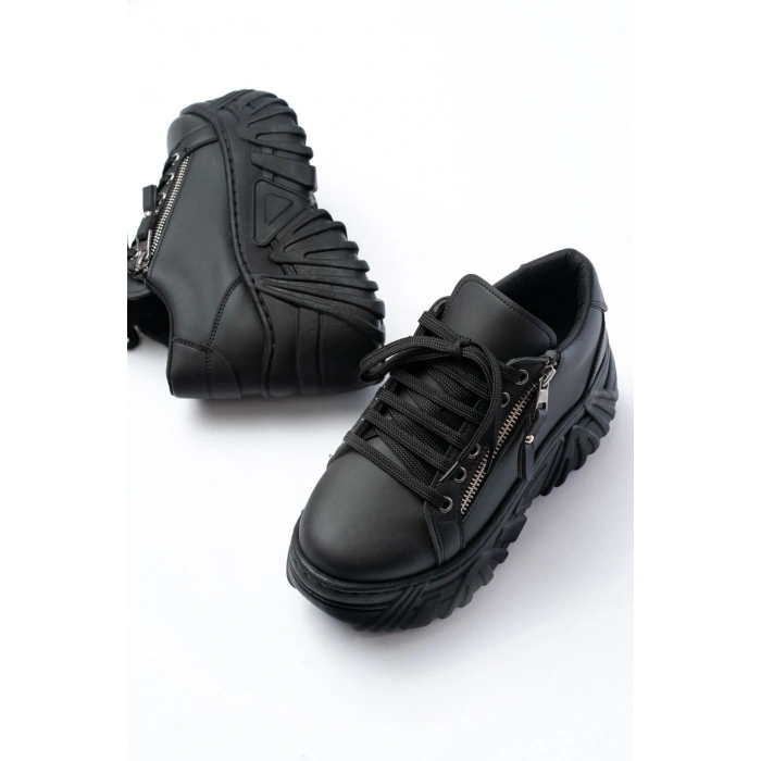 SP-156 Siyah Bağcıklı Fermuarlı Yüksek Taban Günlük Spor Ayakkabı