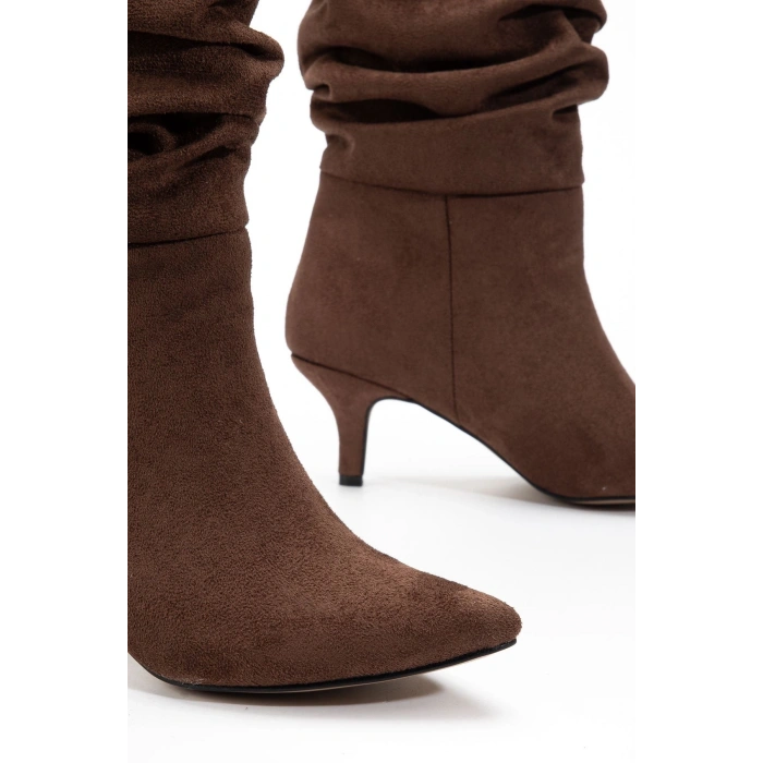 SR-2001 Kahverengi Süet Topuklu Günlük Bayan Çizme