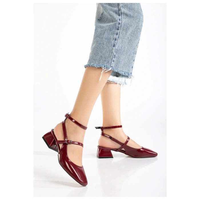 ST-003 Bordo Rugan Günlük 4 cm Topuklu Bayan Ayakkabı