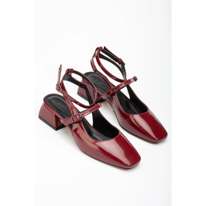 ST-003 Bordo Rugan Günlük 4 cm Topuklu Bayan Ayakkabı