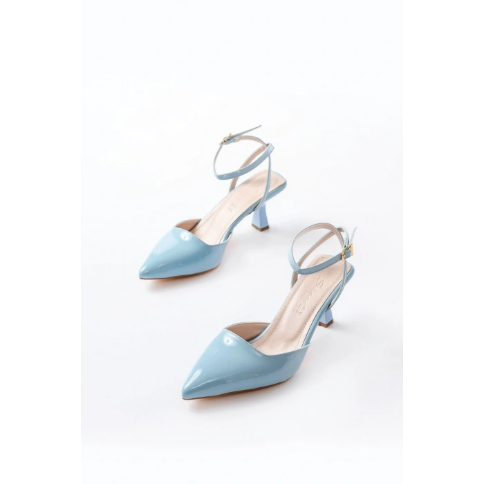 ST-004 Bebe Mavi Rugan Günlük 7 cm Topuklu Bayan Ayakkabı