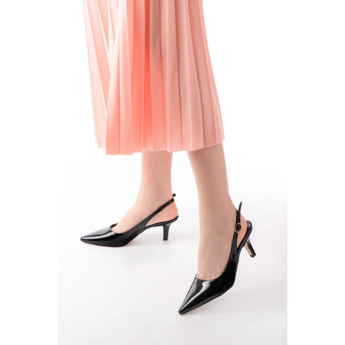 ST-1152 Siyah Rugan Günlük 7 cm Topuklu Kadın Ayakkabı