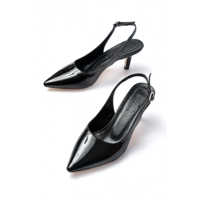 ST-1152 Siyah Rugan Günlük 7 cm Topuklu Kadın Ayakkabı