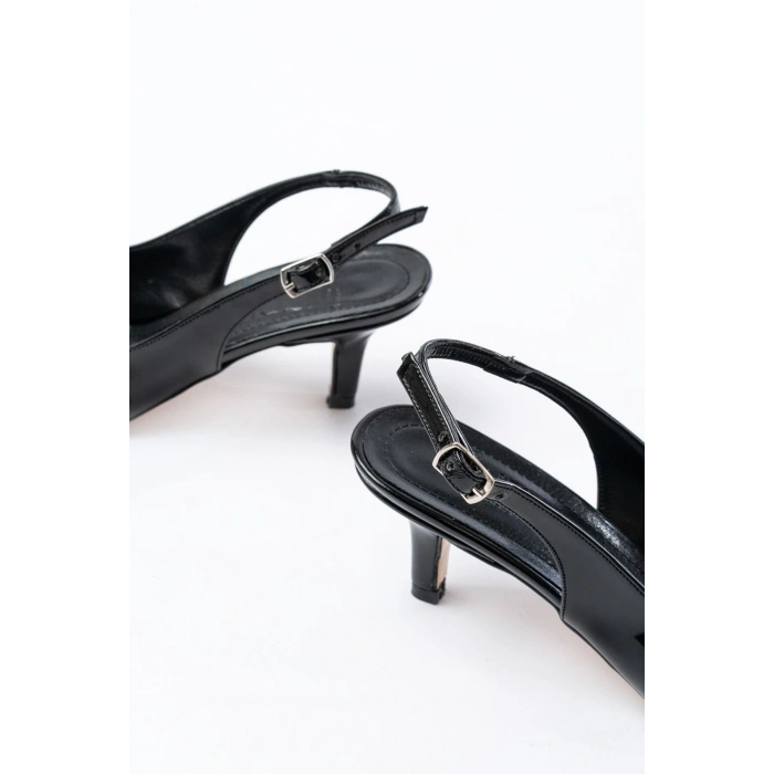 ST-1152 Siyah Rugan Günlük 7 cm Topuklu Kadın Ayakkabı