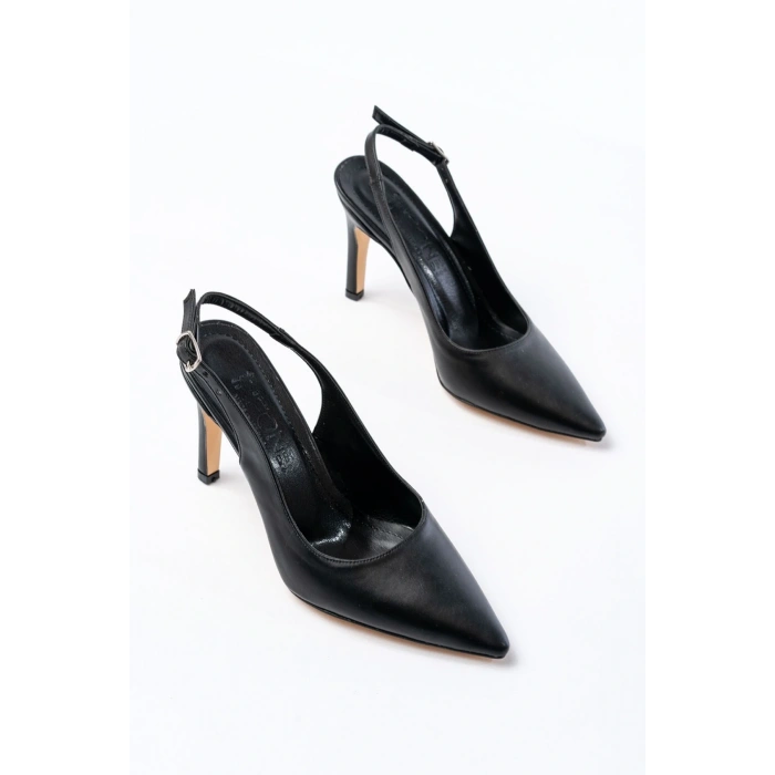 ST-1153 Siyah Günlük Arkası Açık 9 cm Topuklu Kadın Ayakkabı