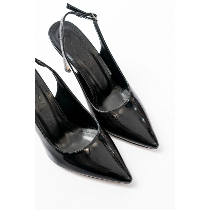 ST-1153 Siyah Rugan Günlük Arkası Açık 9 cm Topuklu Kadın Ayakkabı