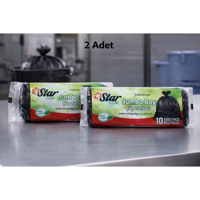 Star Plus Endüstriyel Jumbo Boy Çöp Torbası 80x110 cm 10 Adet Dayanıklı Sanayi Tipi Çöp Poşeti 2 Adet