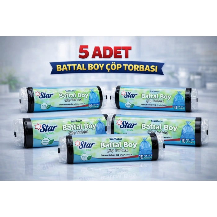 Star Plus Standart Büyük Boy Çöp Torbası 65x80 cm 10 Adet Dayanıklı Sızdırmaz Çöp Poşeti 5 Adet