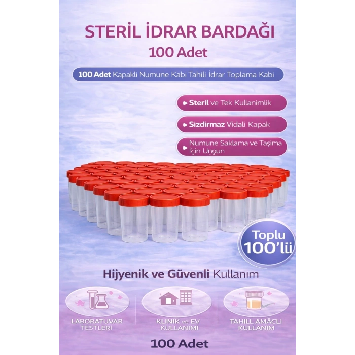 Steril İdrar Kabı Kapasiteli Numune Toplama Kabı 100 Adet