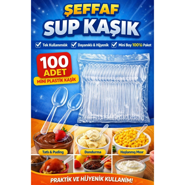 SUP KAŞIĞI- TATLI KAŞIĞI- SUNUM KAŞIĞI- TEK KULLANIMLIK PLASTİK ŞEFFAF MİNİ KAŞIK