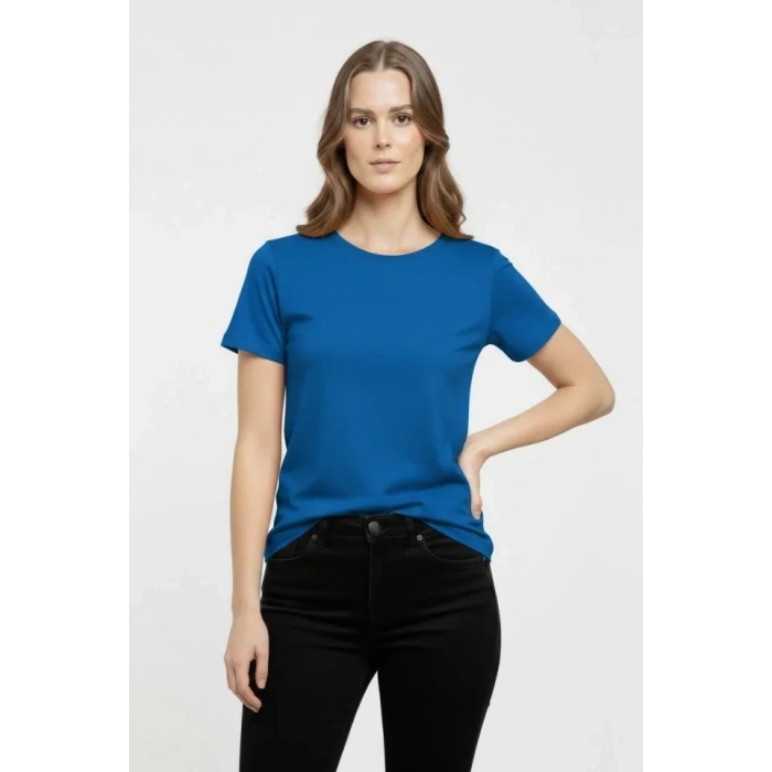 T-Shirt Bisiklet Yaka Slim Fit Likralı Tişört Günlük Basic Body - İndigo