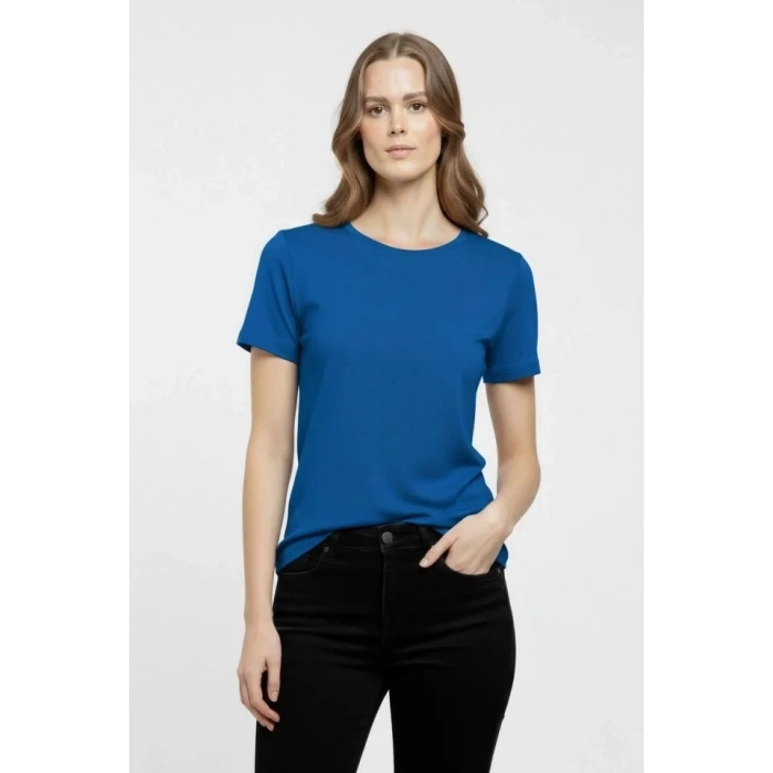 T-Shirt Bisiklet Yaka Slim Fit Likralı Tişört Günlük Basic Body - İndigo