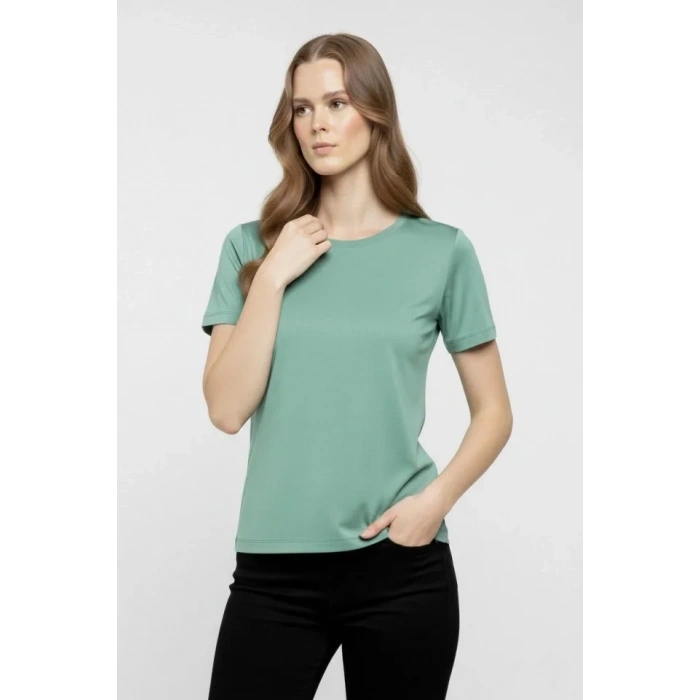 T-Shirt Bisiklet Yaka Slim Fit Likralı Tişört Günlük Basic Body - Mint Yeşili