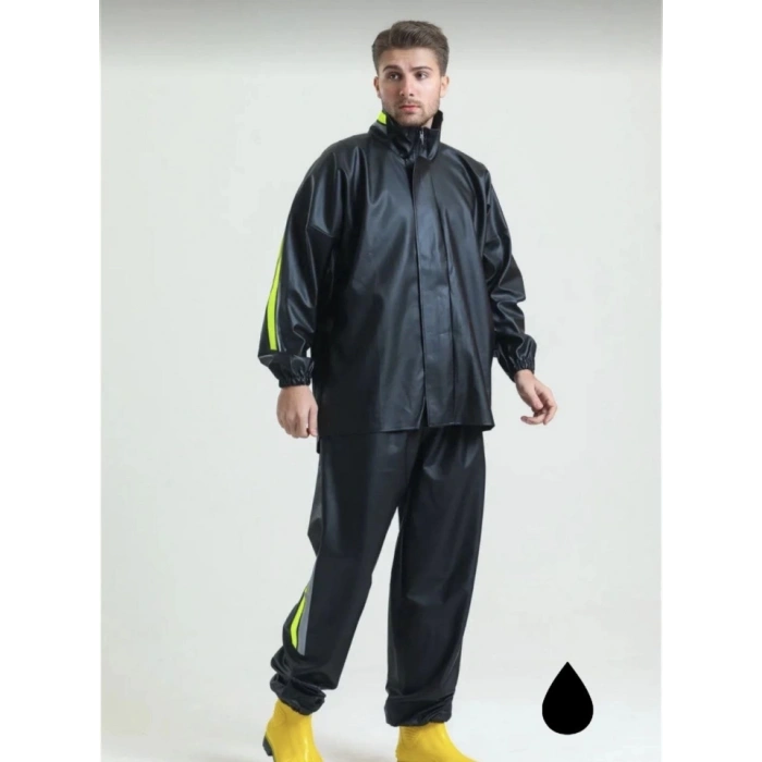 Tam Kalıp Motorcu Kurye Su Gecirmez Yağmurluk Takım - Siyah