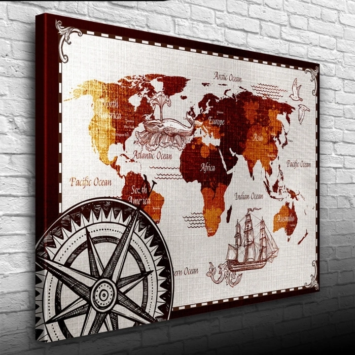Tarihi Dünya Haritası Kanvas Tablo 50 x 70