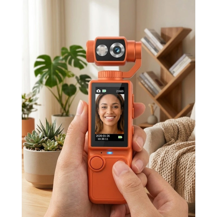 Taşınabilir 4K Gimbal Kamera 180 Derece Döner Lens Stabil Video Çekim Özellikli