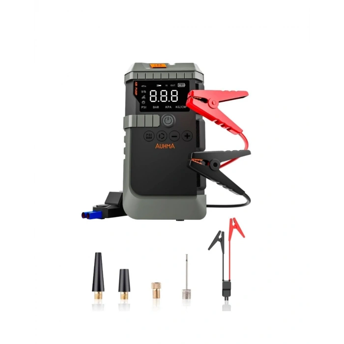 Taşınabilir Araç Çalıştırma Jump Starter Hava Pompası Dijital Basınç Göstergeli Güç Bankası