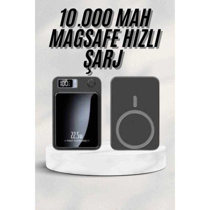 Taşınabilir Şarj Magsafe Powerbank 10.000 mAh Hızlı Şarj Led Göstergeli Kablosuz