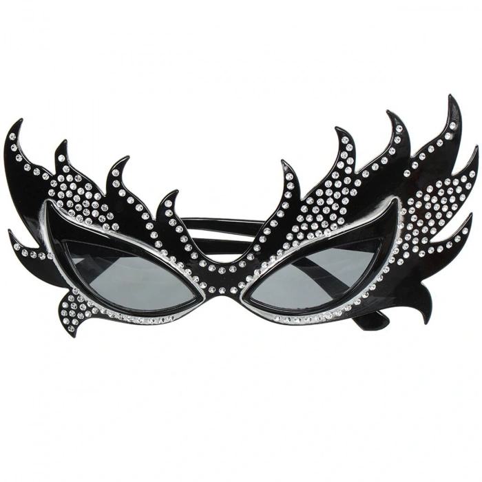 Taşlı Siyah Alev Parti Gözlüğü