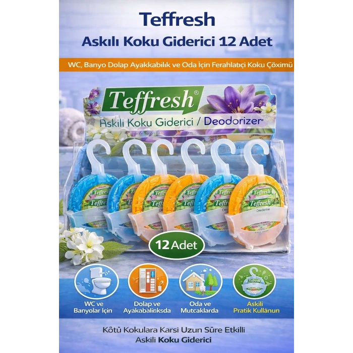 Teffresh Askılı Koku Giderici 12 Adet WC Banyo Dolap Ayakkabılık ve Oda İçin Askılı Ortam Koku Giderici