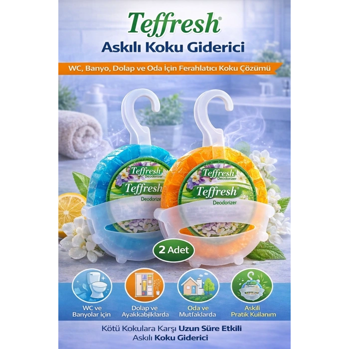 Teffresh Askılı Koku Giderici 2 Adet WC Banyo Dolap ve Oda İçin Askılı Ortam Koku Giderici