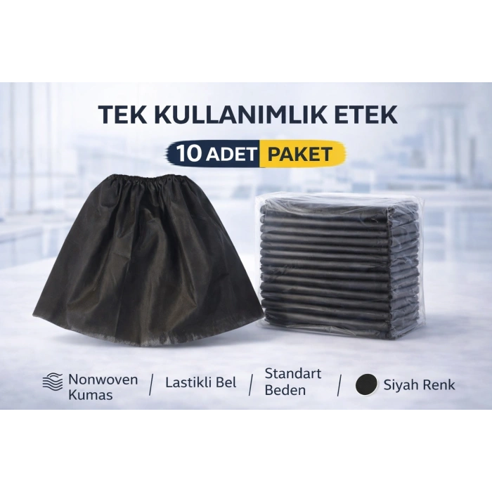 Tek Kullanımlık Etek 10 Adet Nonwoven Kumaş Siyah Lastikli Bel Standart Beden