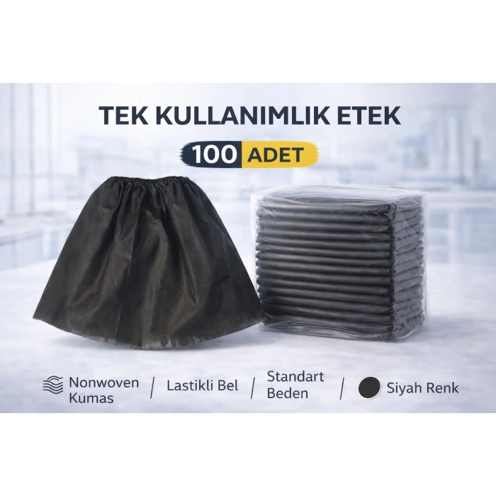 Tek Kullanımlık Etek 100 Adet Nonwoven Kumaş Siyah Lastikli Bel Standart Beden