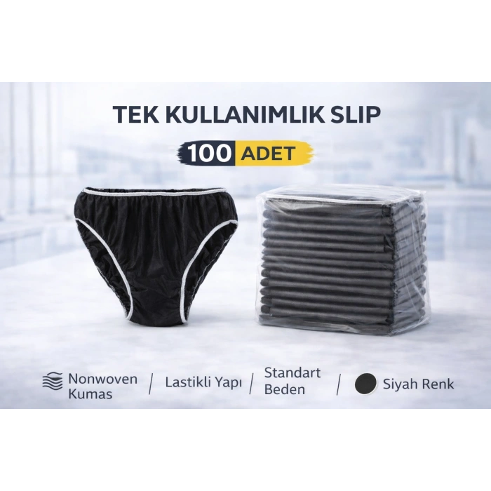 Tek Kullanımlık Slip 100 Adet Nonwoven Kumaş Siyah Lastikli Standart Beden
