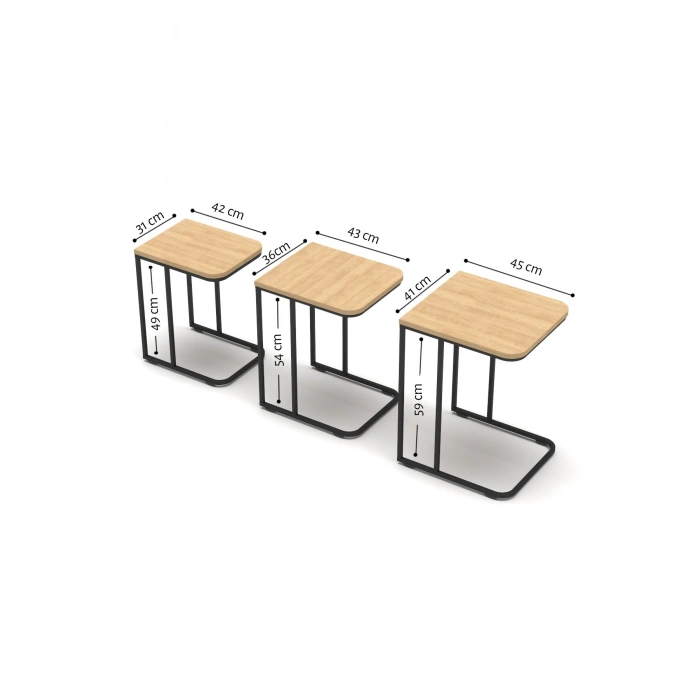 Tekerlekli 3lü Zigon Sehpa