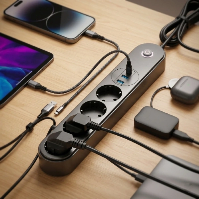 Termal Akım Korumalı 4 Prizli USB Girişli Uzatma Kablosu