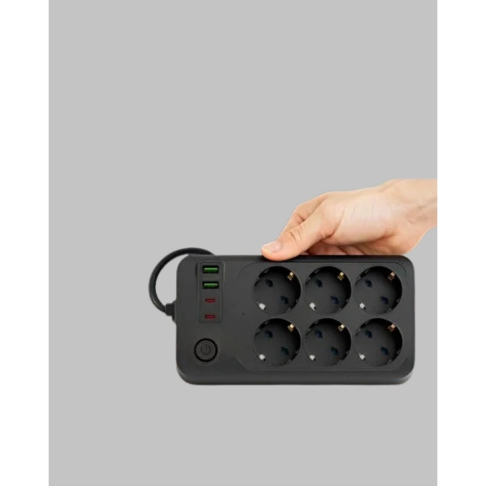 Termal Akım Korumalı 6’lı Uzatma Priz USB Type-C Hızlı Şarj 2500W