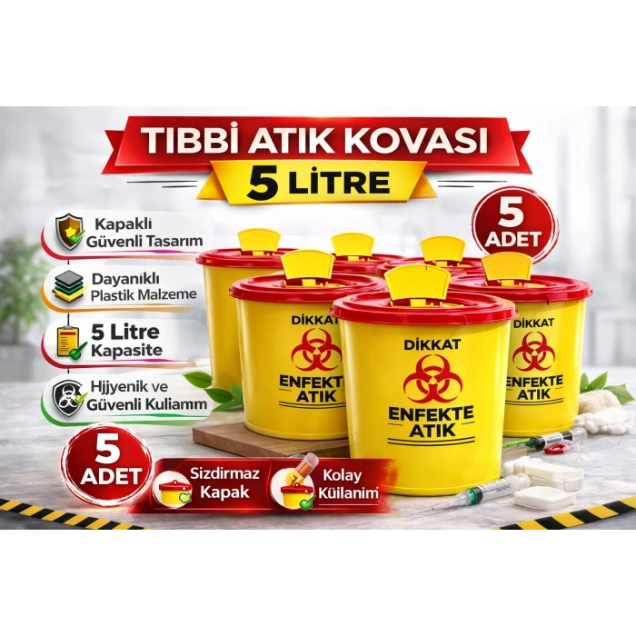 Tıbbi Atık Kovası 5 Litre 5 Adet Kapaklı Tıbbi Atık Kutusu Enfekte Atık Kovası