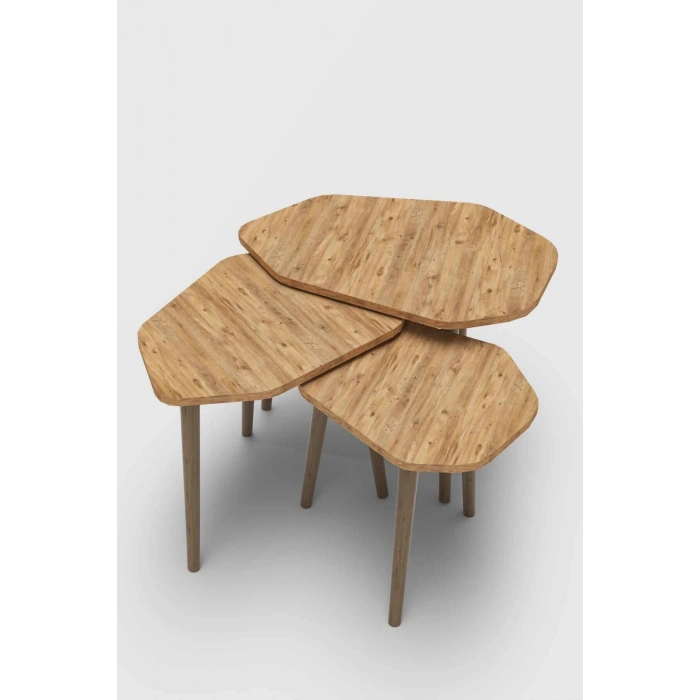 Trio 3lü Ahşap Zigon Sehpa