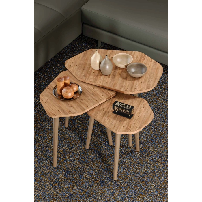 Trio 3lü Ahşap Zigon Sehpa