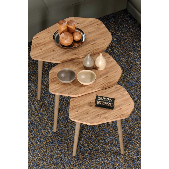 Trio 3lü Ahşap Zigon Sehpa