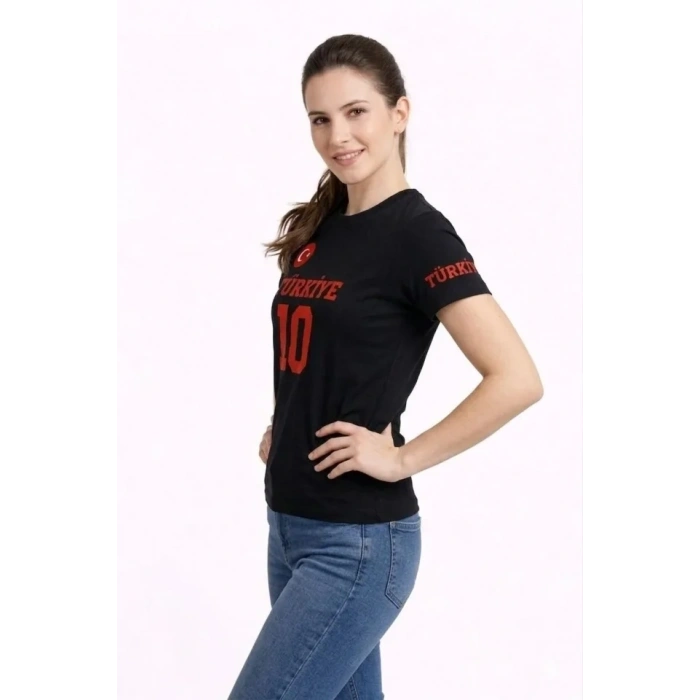 TÜRKİYE Ay Yıldız Baskılı 10 Numara Forma Tişört Taraftar T-Shirt - Siyah