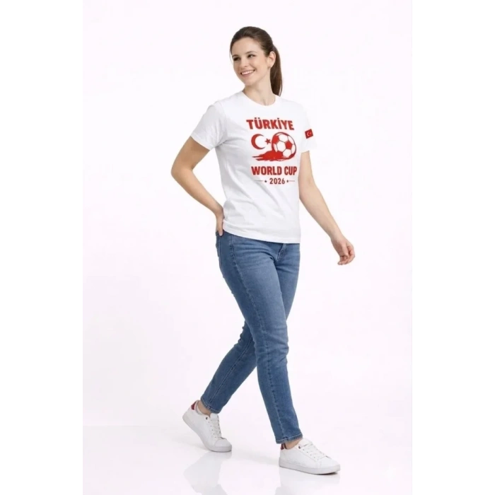 Türkiye World Cup 2026 Baskılı Tişört Futbol Temalı Forma T-Shirt - Beyaz