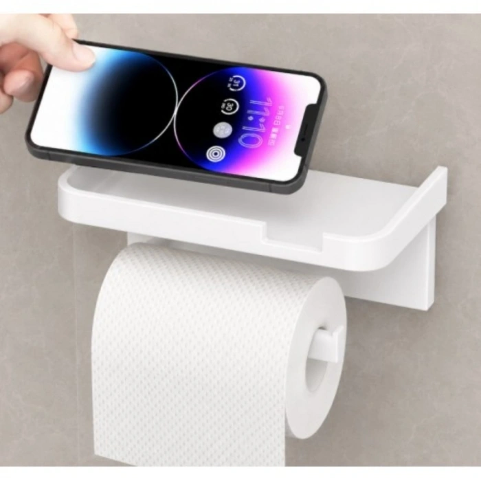 Tuvalet Kağıdı Askılığı - Raflı ve Yapışkanlı - Matkapsız Banyo Aksesuarı