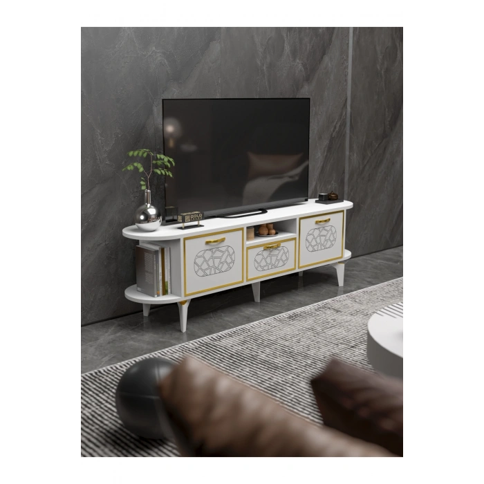 Tv Sehpası Mira Gold 5032 Beyaz 160 Cm 35 Cm 50 Cm