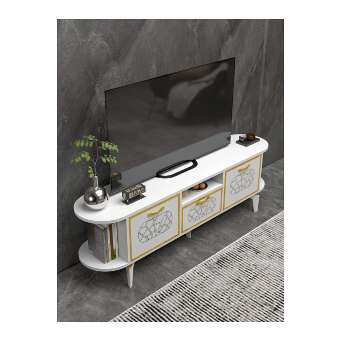 Tv Sehpası Mira Gold 5032 Beyaz 160 Cm 35 Cm 50 Cm
